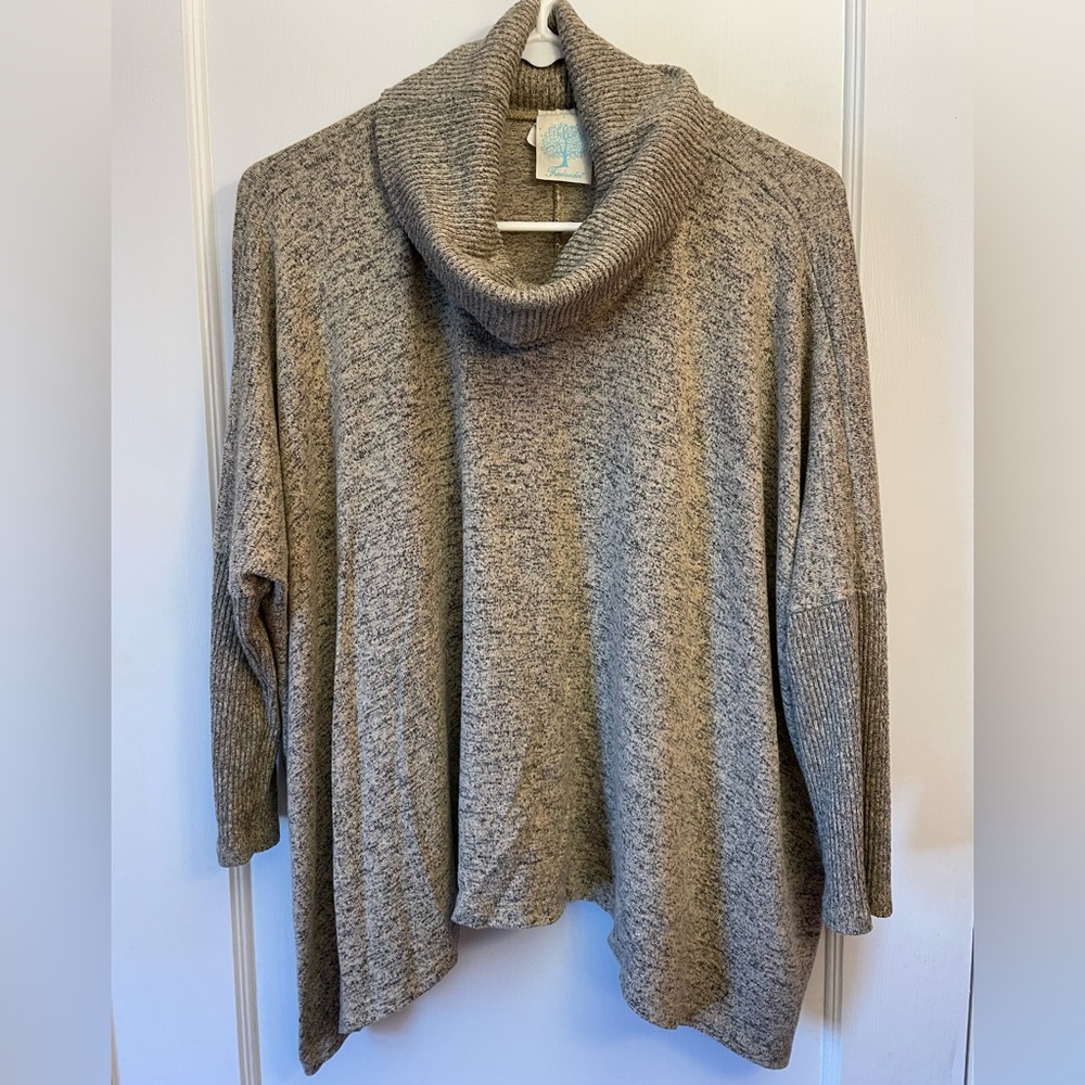 Freeloader high low cowl neck gray/brown sweater. Size medium
